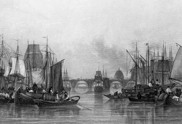 Der Obere Pool, Themse, graviert von John Woods, 1851